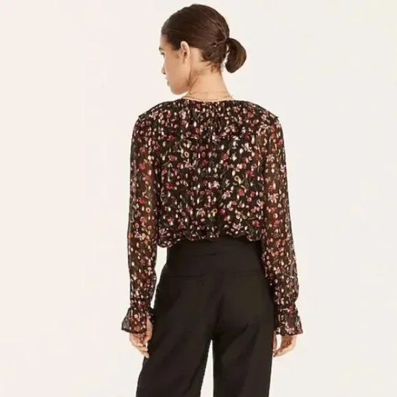 J.Crew Ruffleneck Top In Midnight Vintage Floral - Picture 2 of 8